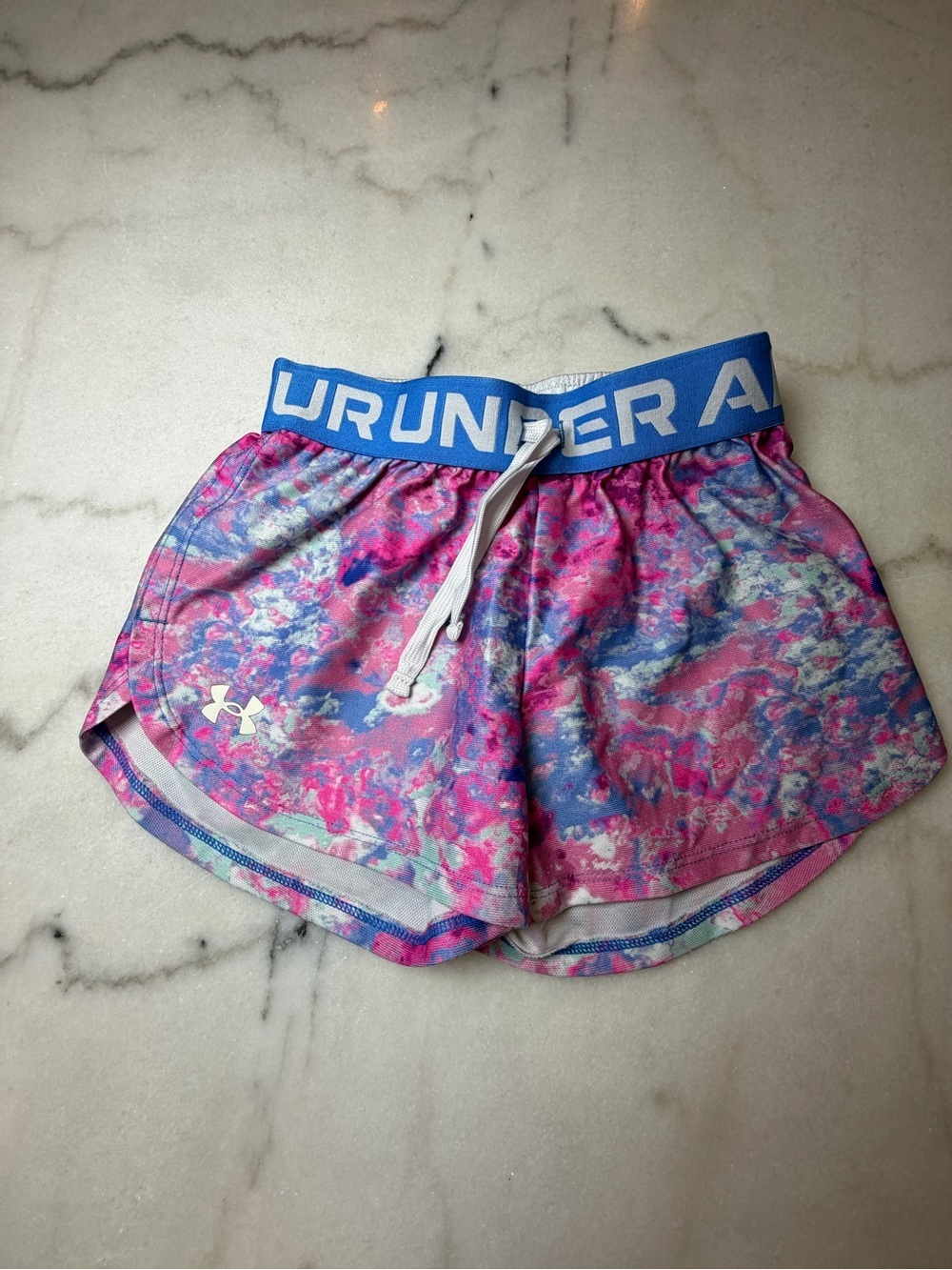 Under Armour Girl’s Pink & Blue Marble Print Athletic Shorts